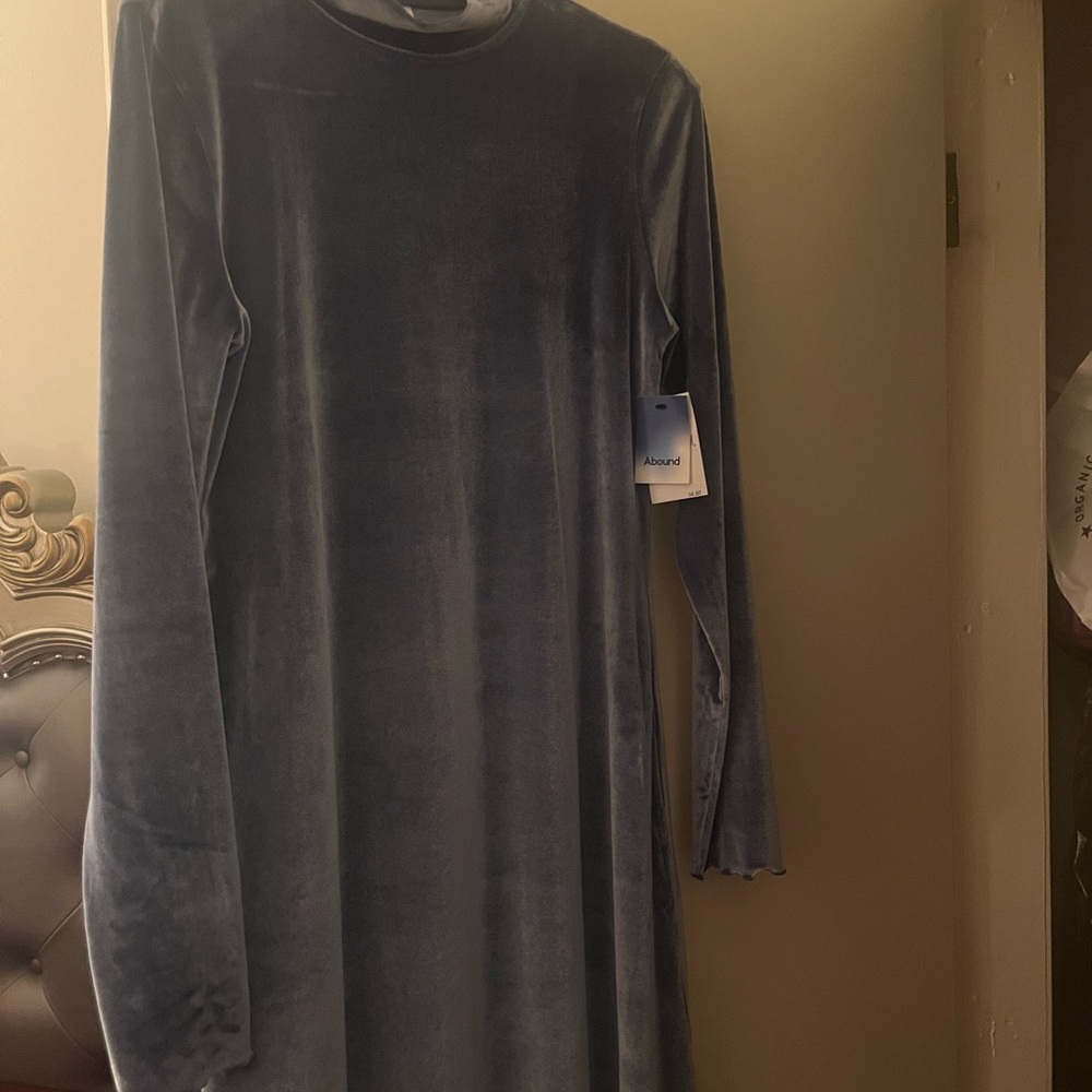 Abound Velvet Long Sleeve Dress in Soft Blue